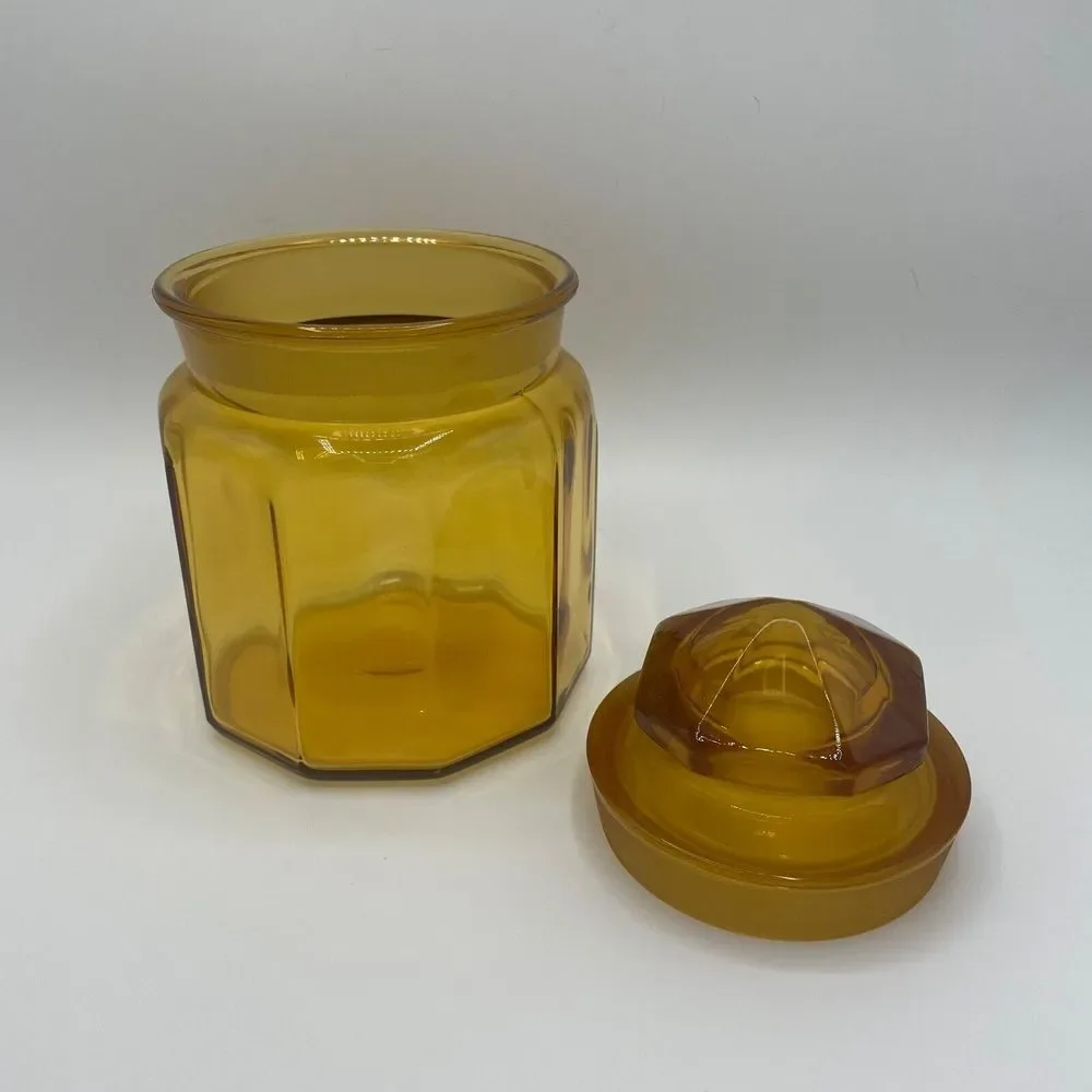 Vintage LE Smith‎ 10 Panel Amber Glass Apothecary Canister Jar w/Lid 7